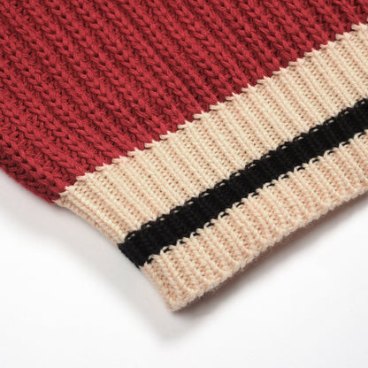 Pull vintage tricoté rouge décontracté pour homme