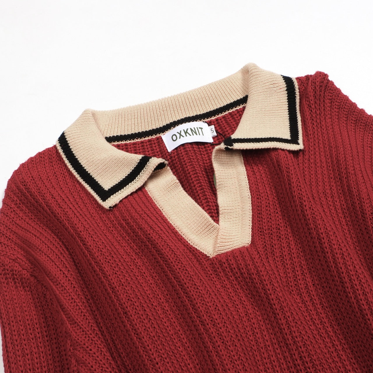 Pull vintage tricoté rouge décontracté pour homme