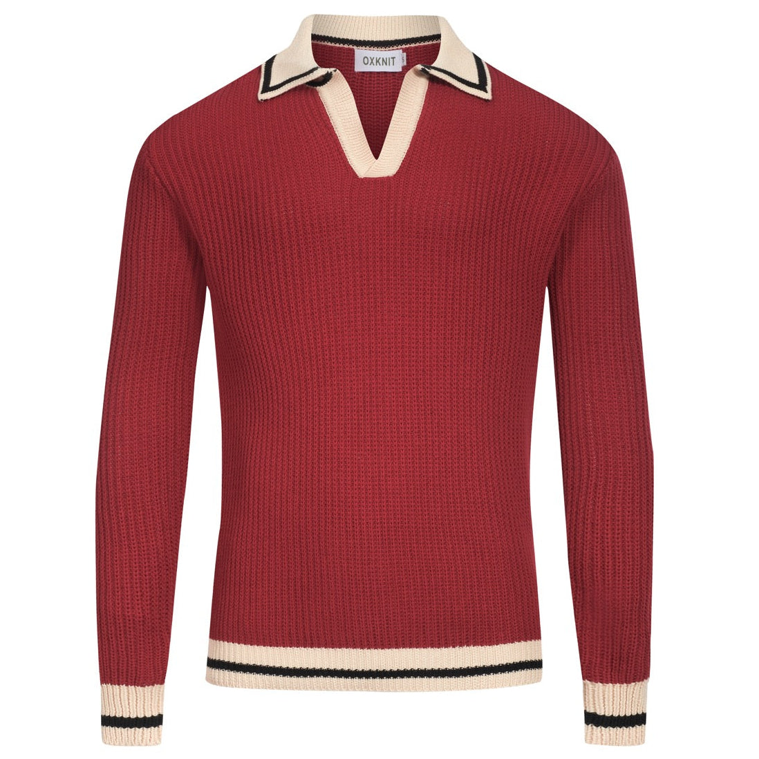 Pull vintage tricoté rouge décontracté pour homme