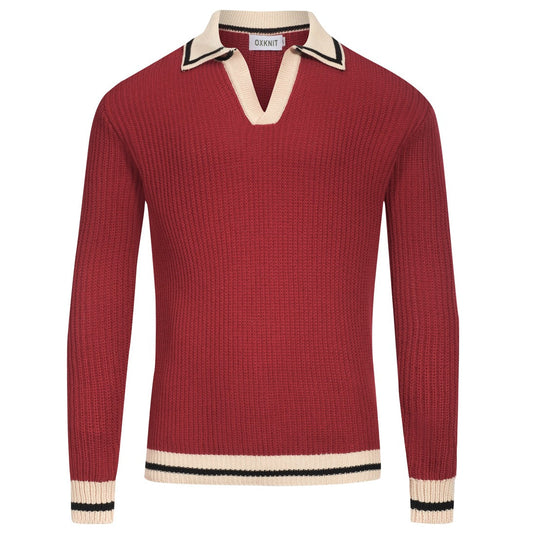 Pull vintage tricoté rouge décontracté pour homme