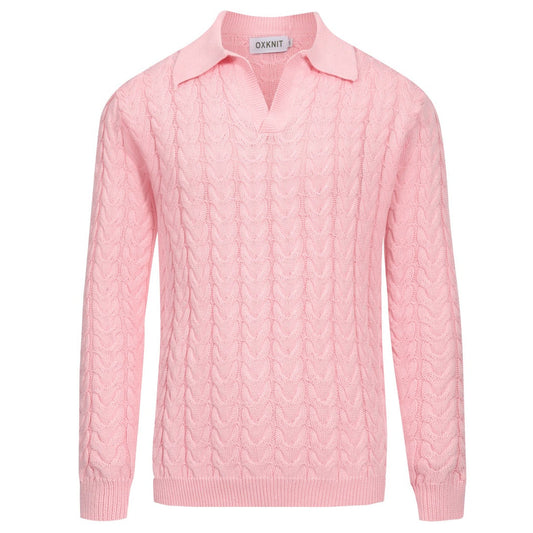 Pull rétro tricoté rose pour homme