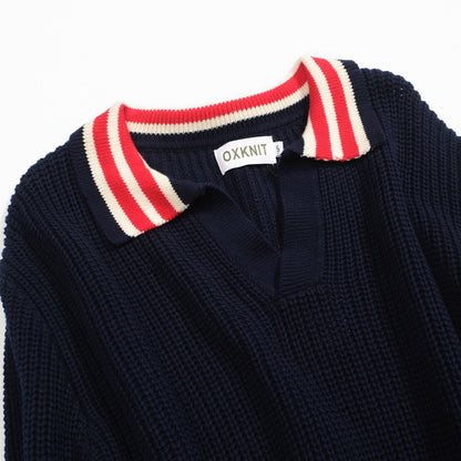 Pull rétro V-neck bleu marine pour hommes