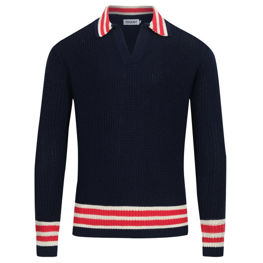 Pull rétro V-neck bleu marine pour hommes