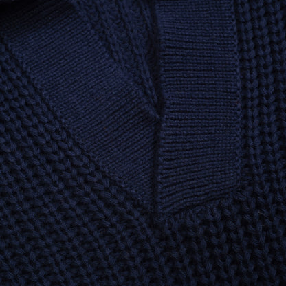 Pull rétro décontracté V en tricot bleu marine pour hommes