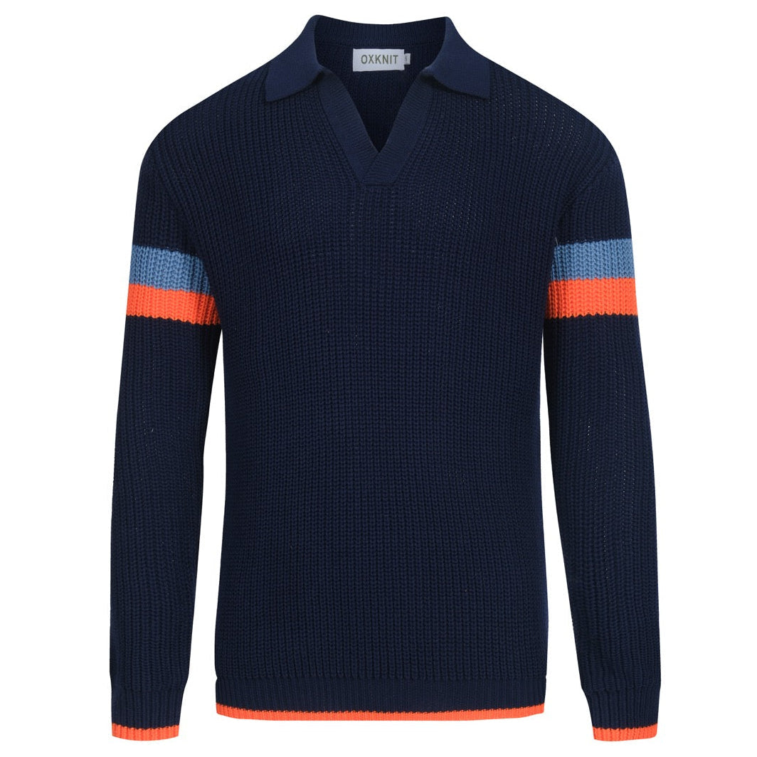 Pull rétro décontracté V en tricot bleu marine pour hommes