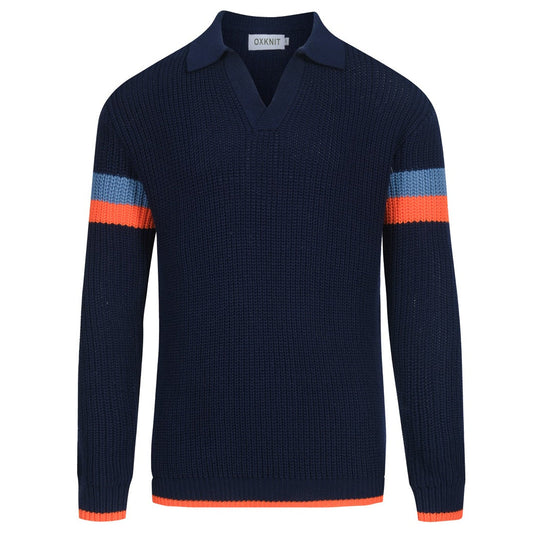 Pull rétro décontracté V en tricot bleu marine pour hommes