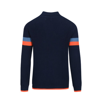 Pull rétro décontracté V en tricot bleu marine pour hommes