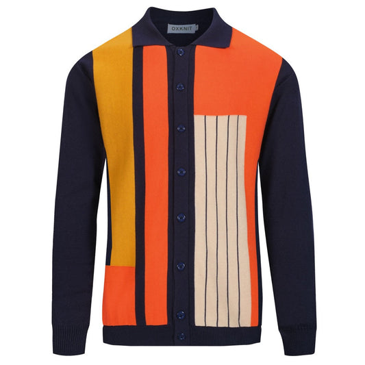 Cardigan en jacquard tricoté vintage bleu marine pour homme