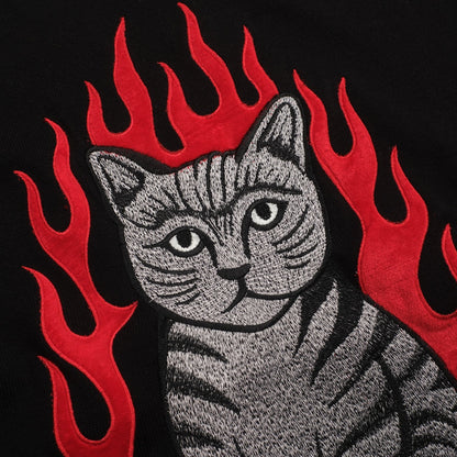 T-shirt en tricot jacquard Flamme de chat pour hommes, brodé en rose