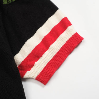 T-shirt en tricot jacquard Flamme de chat pour hommes, brodé en rose