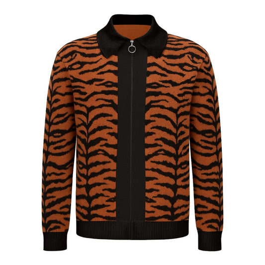 Cardigan zippé vintage en tricot noir à rayures pour hommes des années 60