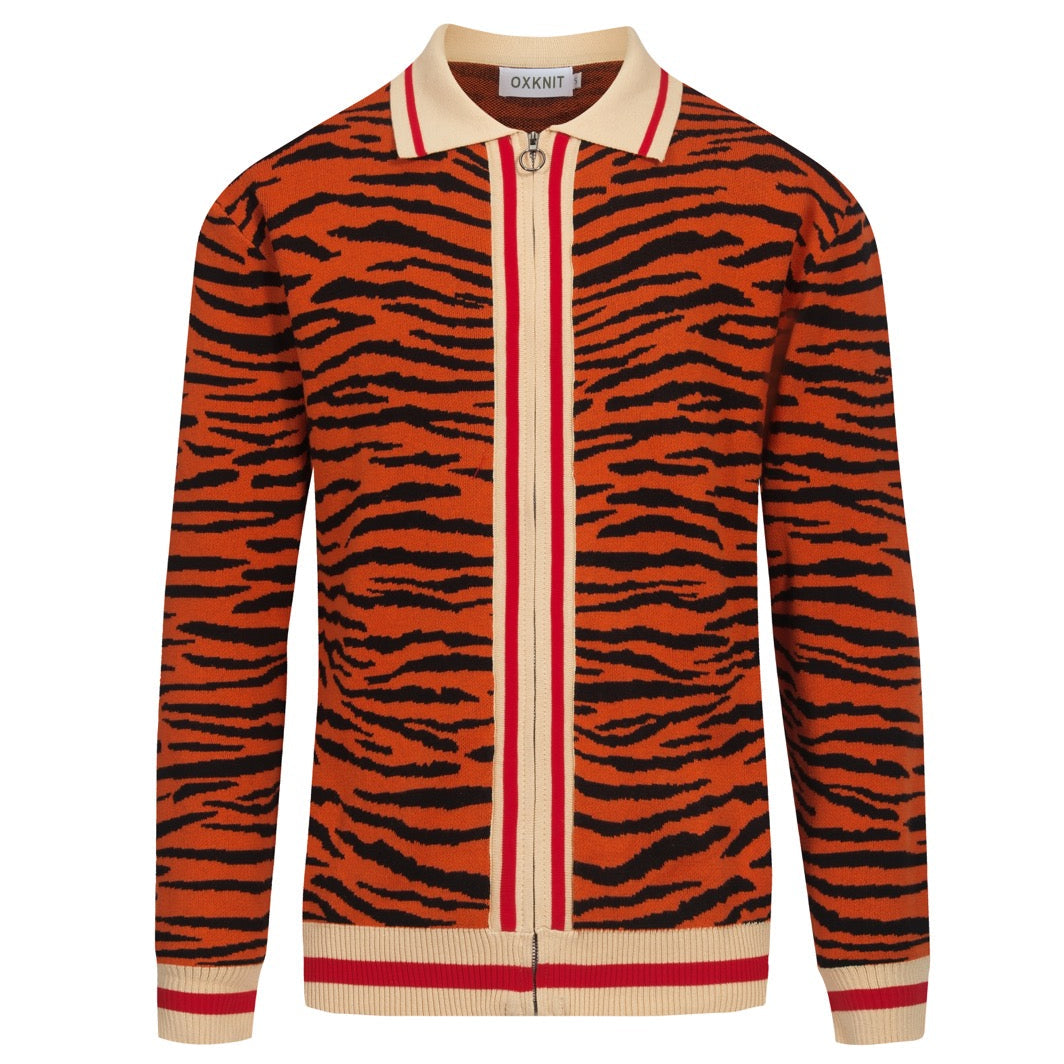 Cardigan zippé rayé orange pour hommes