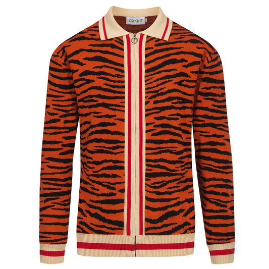 Cardigan zippé rayé orange pour hommes
