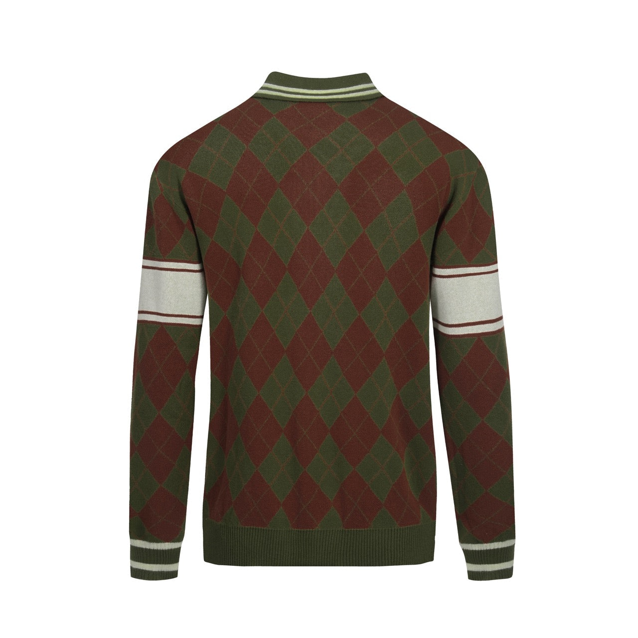 Cardigan zippé en tricot à carreaux diamant vintage vert pour hommes