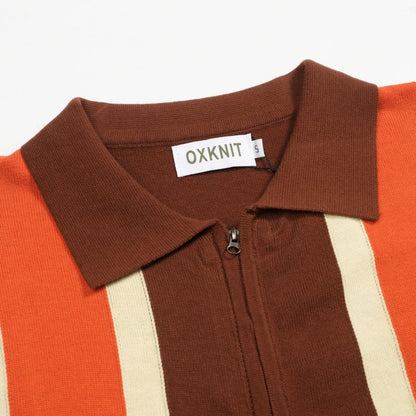 Cardigan zippé vintage tricoté pour hommes, rayé marron