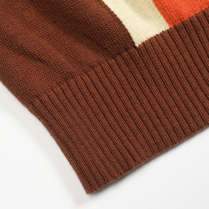 Cardigan zippé vintage tricoté pour hommes, rayé marron