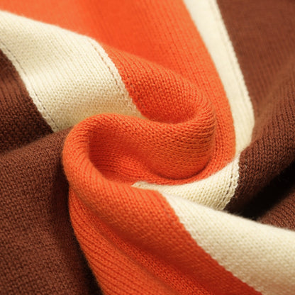 Cardigan zippé vintage tricoté pour hommes, rayé marron