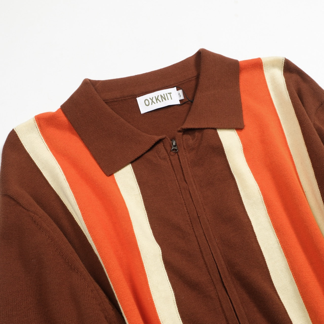 Cardigan zippé vintage tricoté pour hommes, rayé marron