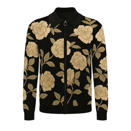 Cardigan zippé en jacquard vintage noir pour homme