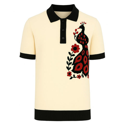 Polo en jacquard tricoté pour homme couleur abricot avec motif animal