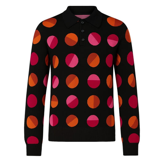 Polo en tricot jacquard noir à pois pour homme