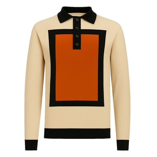 Polo en jacquard tricoté vintage carré pour hommes couleur abricot