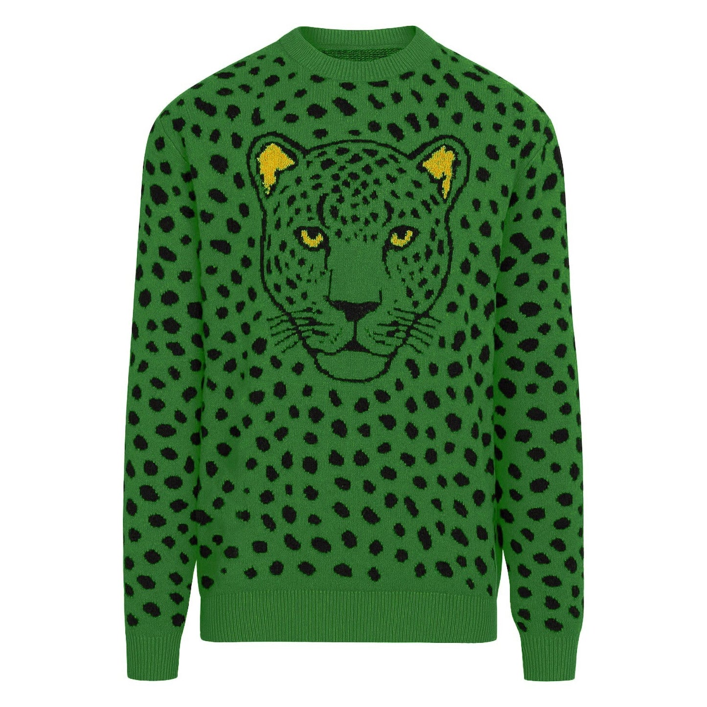 Pull jacquard vintage léopard vert pour hommes
