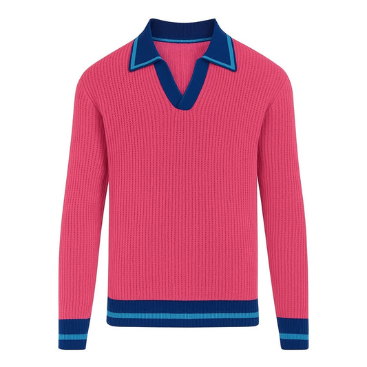 Polo à col V en texture rose rouge pour homme