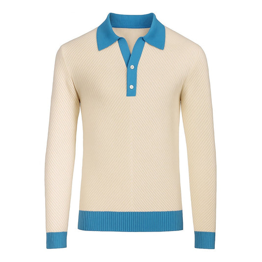 Polo tricoté V en col blanc pour hommes