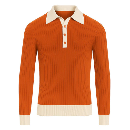 Polo tricoté à rayures verticales orange pour homme
