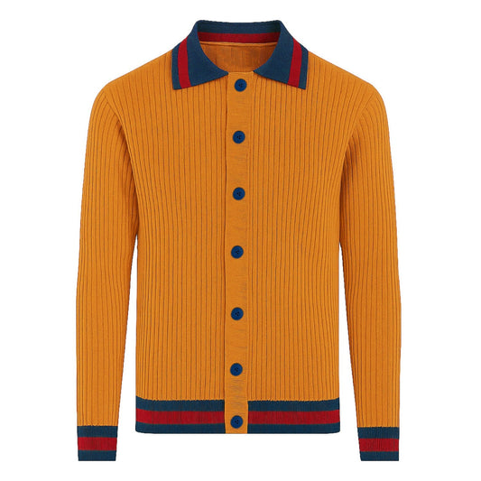 Cardigan tricoté rétro à texture orange pour hommes