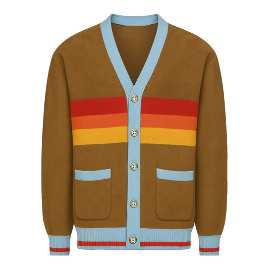 Veste en tricot rayée vintage kaki pour homme