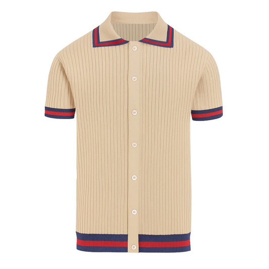 Cardigan tricoté à rayures verticales kaki pour hommes