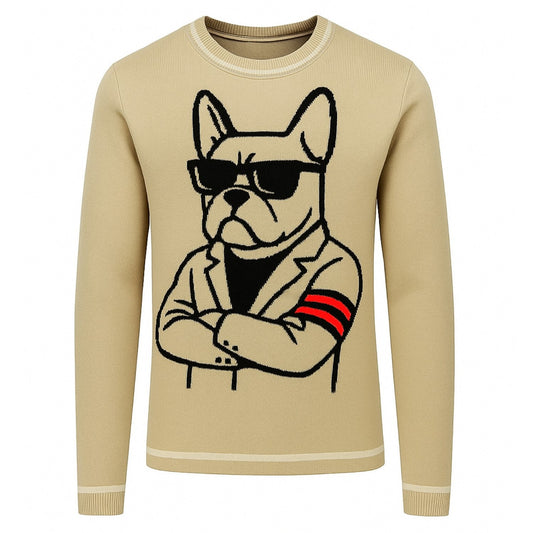 Pull en maille bulldog méthode abstraite kaki pour hommes