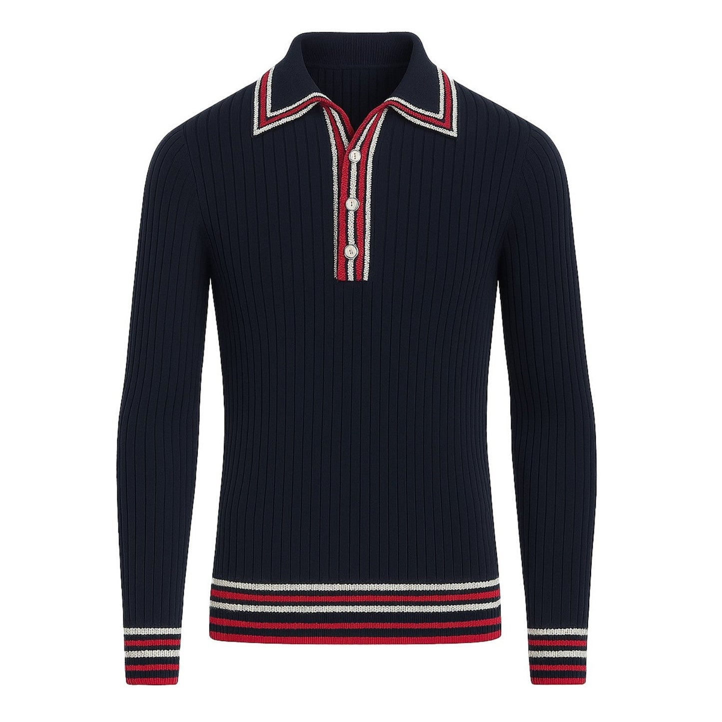 Polo tricoté vintage noir à rayures pour homme