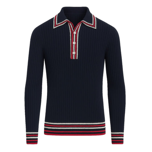 Polo tricoté vintage noir à rayures pour homme