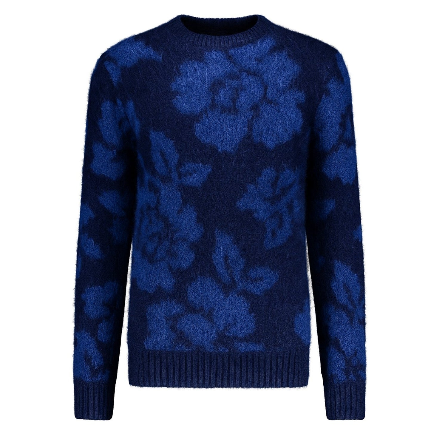 Pull vintage en jacquard floral bleu pour hommes
