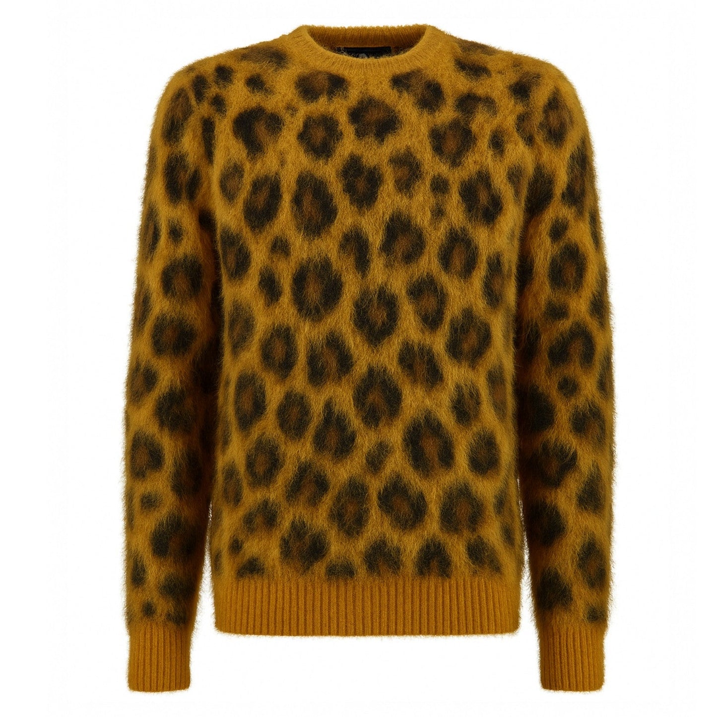 Pull vintage en tricot léopard marron jaune pour homme