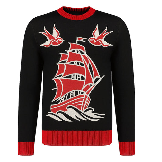 Pull jacquard vintage noir pour homme