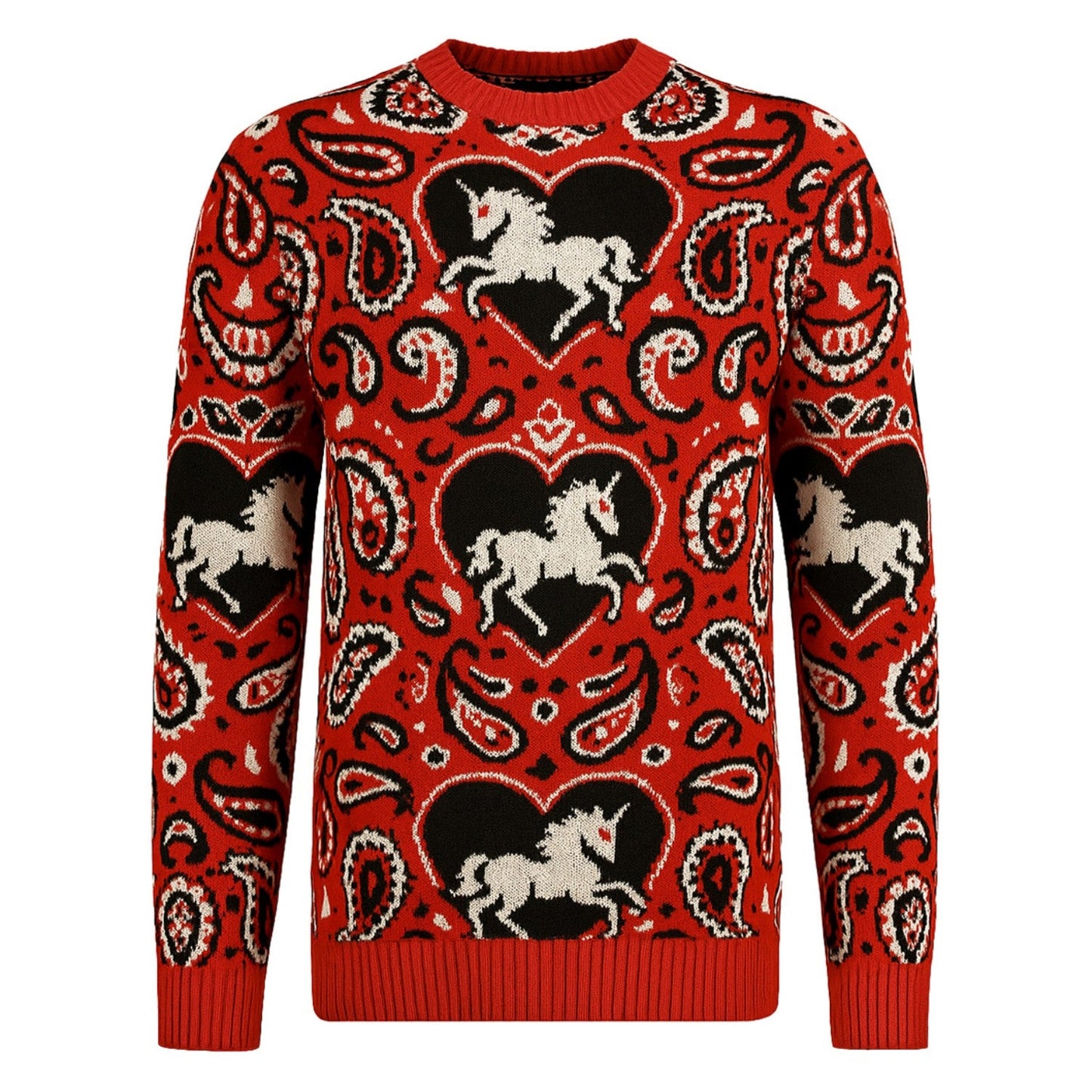 Pull vintage animal Paisley rouge pour homme