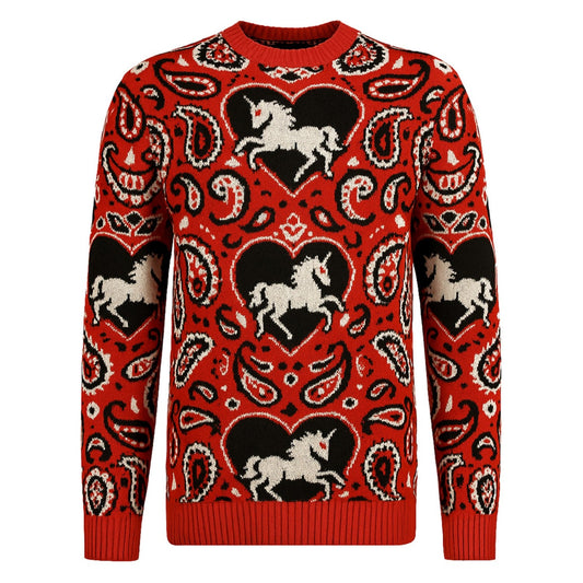 Pull vintage animal Paisley rouge pour homme