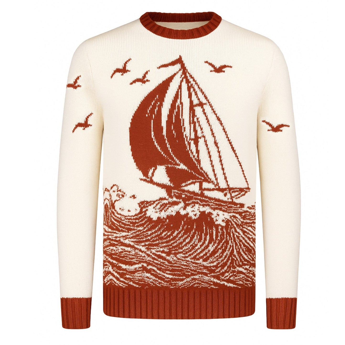 Pull jacquard vintage des années 1960 pour hommes en rouge et marron