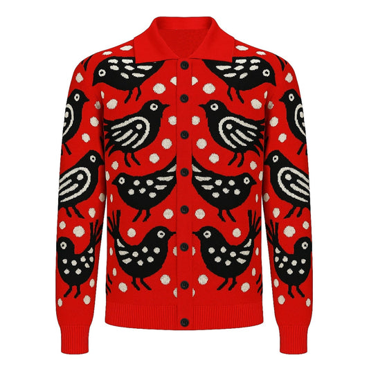Cardigan vintage jacquard rouge pour homme