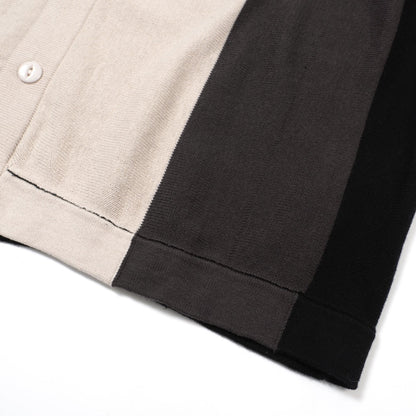 Chemise Boutonnée Tricotée Noire et Grise pour Hommes des Années 60 – Détail en Diamant sur la Poitrine