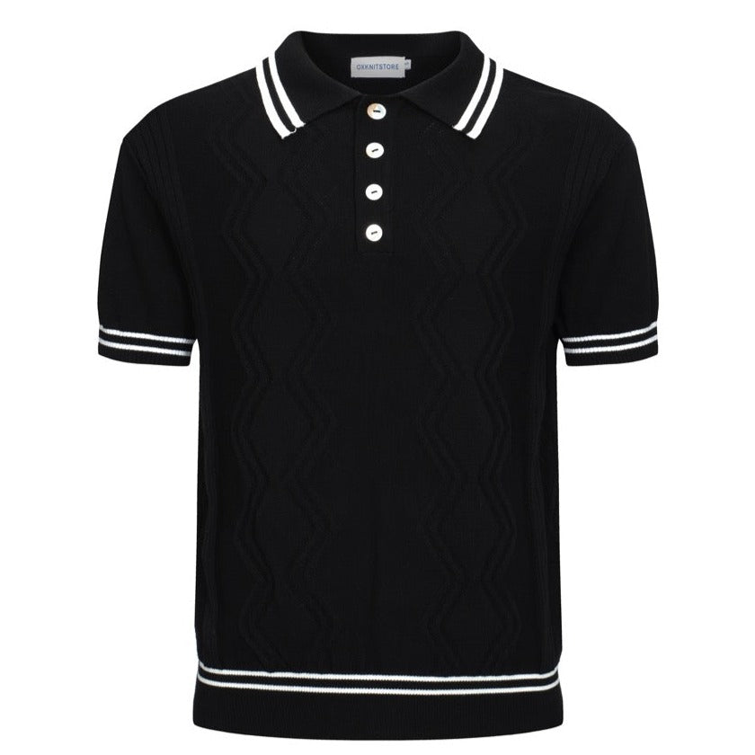 Polo Classique Noir à Câble pour Hommes – Chemise à Manches Courtes Inspirée des Années 60