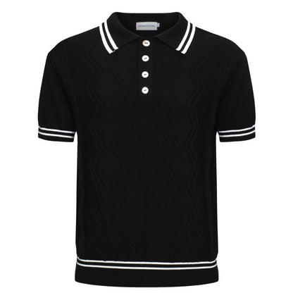 Polo Classique Noir à Câble pour Hommes – Chemise à Manches Courtes Inspirée des Années 60