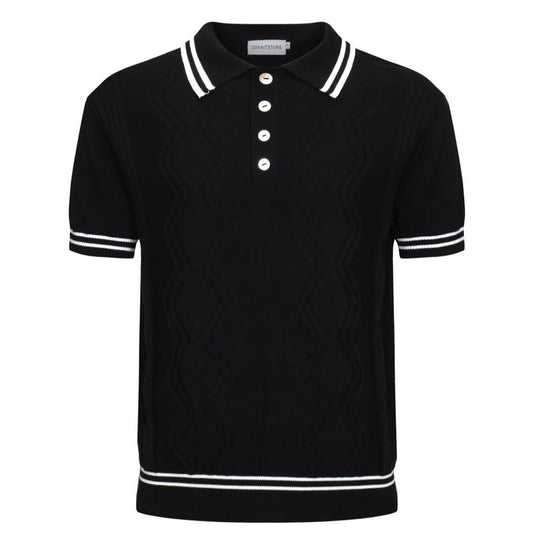 Polo Classique Noir à Câble pour Hommes – Chemise à Manches Courtes Inspirée des Années 60