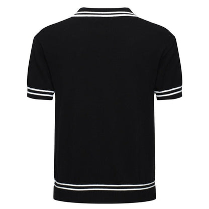 Polo Classique Noir à Câble pour Hommes – Chemise à Manches Courtes Inspirée des Années 60