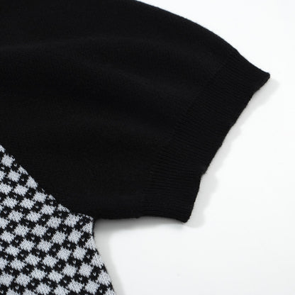 Polo en tricot à zip Mod des années 60 pour hommes – Motif losange noir et blanc