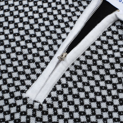 Polo en tricot à zip Mod des années 60 pour hommes – Motif losange noir et blanc